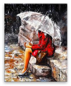 Obraz na plátne - V červenom pod dáždnikom - 40x50 cm