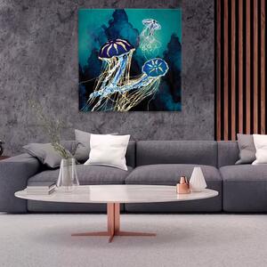 Obraz na plátne - Zlaté žiariace medúzy - 40x40 cm