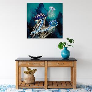 Obraz na plátne - Zlaté žiariace medúzy - 40x40 cm