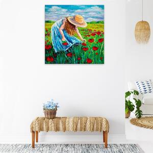 Obraz na plátne - Dievča zbierajúce divoké kvety - 40x40 cm