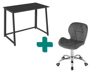 Set do pracovne ZARIMO stôl 80x40 cm čierny + kreslo AVOLA VELVET sivé