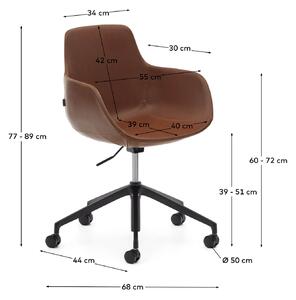 MUZZA Otočná stolička tassina na kolieskach kožená hnedá