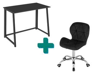 Set do pracovne ZARIMO stôl 80x40 cm čierny + kreslo AVOLA VELVET čierne