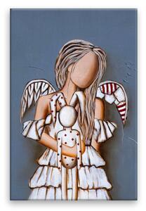Obraz na plátne - Anjel s plyšákom - 40x60 cm