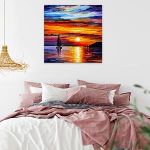 Obraz na plátne - Západ slnka a loď - 40x40 cm