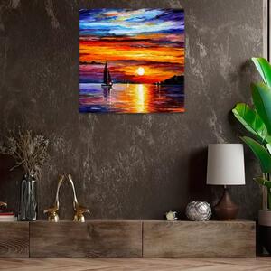 Obraz na plátne - Západ slnka a loď - 40x40 cm