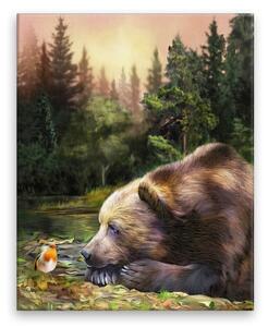 Obraz na plátne - Medveď a vták - 40x50 cm