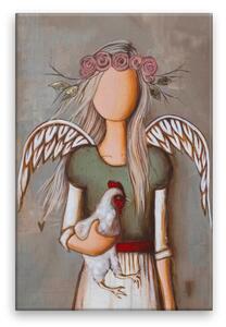Obraz na plátne - Anjel so sliepkou - 40x60 cm