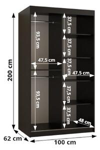 Šatníková skriňa NEONILA 3 - šírka 100 cm, čierna