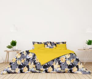 Ervi bavlnené obliečky DUO - žlté kvety na čiernom/žlté