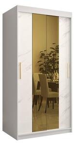 Dizajnová šatníková skriňa so zlatým zrkadlom MADLA 1 - šírka 100 cm, biela