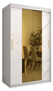 Dizajnová šatníková skriňa so zlatým zrkadlom MADLA 1 - šírka 120 cm, biela