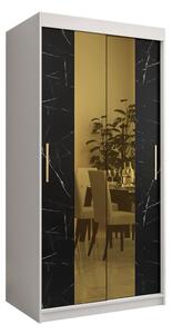 Dizajnová šatníková skriňa so zlatým zrkadlom MADLA 1 - šírka 100 cm, biela / čierna
