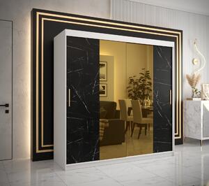 Dizajnová šatníková skriňa so zlatým zrkadlom MADLA 1 - šírka 200 cm, biela / čierna