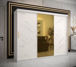 Dizajnová šatníková skriňa so zlatým zrkadlom MADLA 1 - šírka 250 cm, biela