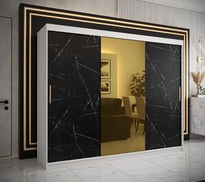 Dizajnová šatníková skriňa so zlatým zrkadlom MADLA 1 - šírka 250 cm, biela / čierna