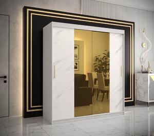 Dizajnová šatníková skriňa so zlatým zrkadlom MADLA 1 - šírka 180 cm, biela