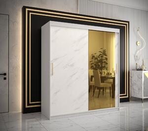 Dizajnová šatníková skriňa so zlatým zrkadlom MADLA 2 - šírka 180 cm, biela