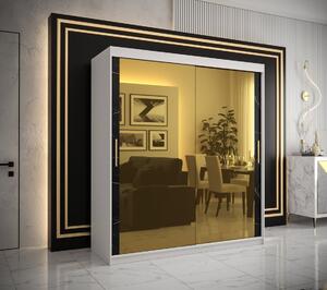 Dizajnová šatníková skriňa so zlatým zrkadlom MADLA 3 - šírka 180 cm, biela / čierna