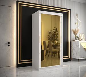 Dizajnová šatníková skriňa so zlatým zrkadlom MADLA 3 - šírka 100 cm, biela