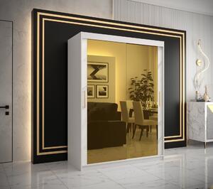 Dizajnová šatníková skriňa so zlatým zrkadlom MADLA 3 - šírka 150 cm, biela