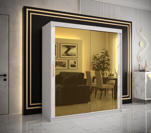Dizajnová šatníková skriňa so zlatým zrkadlom MADLA 3 - šírka 180 cm, biela
