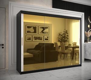 Dizajnová šatníková skriňa so zlatým zrkadlom MADLA 3 - šírka 250 cm, čierna / biela