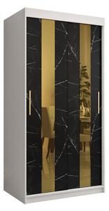 Dizajnová šatníková skriňa so zlatým zrkadlom MADLA 4 - šírka 100 cm, biela / čierna