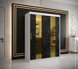 Dizajnová šatníková skriňa so zlatým zrkadlom MADLA 4 - šírka 150 cm, biela / čierna