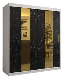 Dizajnová šatníková skriňa so zlatým zrkadlom MADLA 4 - šírka 180 cm, biela / čierna