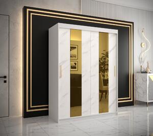 Dizajnová šatníková skriňa so zlatým zrkadlom MADLA 4 - šírka 150 cm, biela