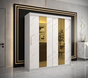 Dizajnová šatníková skriňa so zlatým zrkadlom MADLA 4 - šírka 180 cm, biela