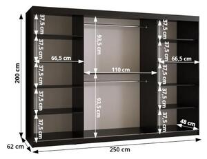 Priestranná šatníková skriňa MELINA 3 - šírka 250 cm, čierna