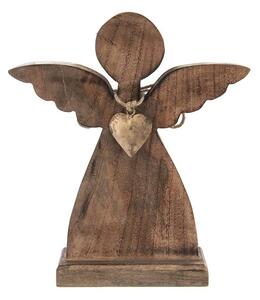 Anjel z dreva s kovovým srdcom O0363