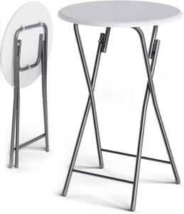 Skladací barový stôl Ø60 cm - biely s dreveným dekorom