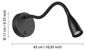 Eglo 901781 - LED flexibilná nástenná lampa s USB OLIVANDINO LED/3,8W/230V čierna