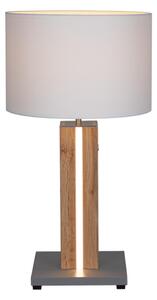 BRITOP Lighting Stolová lampa FLAME, 1xMax.40W+1xLED 4.6W, biele textilné tienidlo, dyhovaný dub, dotykový stmievač, G