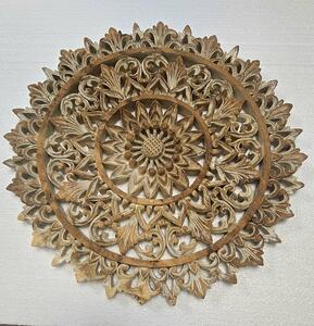 Dekorácia na stenu MANDALA White lace- exotické drevo, ručná práca,40 cm (masterpiece - ručná drevorezba )