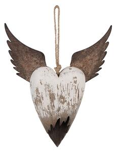 Dekorácia závesné srdce s anjelskými krídlami Angel Rustic L - 25*4*30 cm - Clayre & Eef