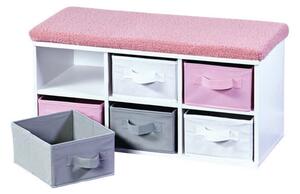 Kesper 17739 Lavica so 6 boxmi, biela/sivá/ružová, 38 x 68 x 29,5 cm