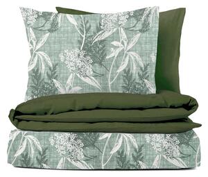 Ervi bavlnené obliečky DUO - zelené a biele listy na zelenom/olivové