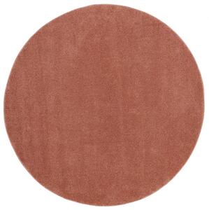 Staro ružový kruhový koberec New - Tkaný, interiérový, bytový, kusový, okrúhly koberec, z polypropylénu, s vysokým vlasom, jednofarebný, minimalistický štýl – priemer 200 cm