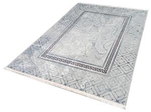 Prateľný strieborno modrý koberec s geometrickým motívom - M