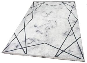 Prateľný strieborný koberec s geometrickým motívom - M 160 x 230 cm Tkaný interiérový, bytový, kusový koberec z polyesterového textilu, obdĺžnikový, saxon, moderný, so vzorom