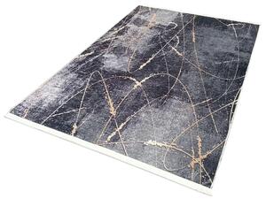 Prateľný antracitový koberec so zlatým abstraktným motívom - M