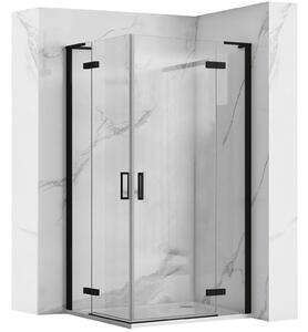 Rea Hugo Double, 2-krídlový sprchovací kút 80 (dvere) x 80 (dvere) x 200 cm, 6mm číre sklo, čierny profil, REA-K6600