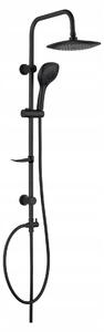 Sprchový stĺp, dažďová sprcha s rukoväťou, povrchová montáž, čierna, 96 cm