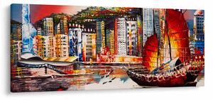 Obrázok - Victoria Harbor, Hong Kong, olejomaľba (120x50 cm)