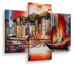 Obrázok - Victoria Harbor, Hong Kong, olejomaľba (90x60 cm)