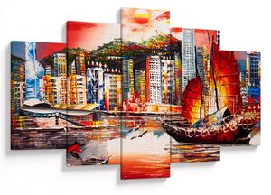 Obrázok - Victoria Harbor, Hong Kong, olejomaľba (150x105 cm)